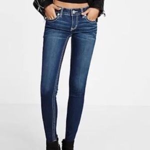 Express Skinny Stella Low-rise Jeans Size 2. Factory distressed, dark wash